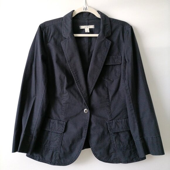 Ann Taylor Loft Womens Navy Blue Long Sleeve Single Breasted Blazer Jacket Sz 10 - Picture 1 of 6